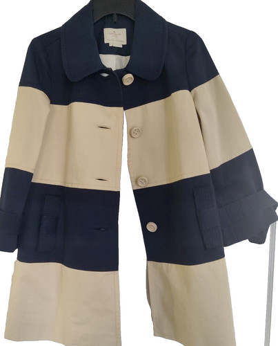 Kate Spade soprabito primavera donna a righe blu e panna accento fiocco taglia M