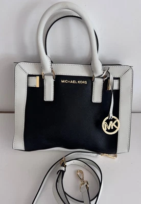Michael Kors Dillon White Black Saffiano Leather Top Handle Satchel Crossbody - Image 1 of 4