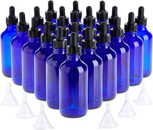 30Pcs Set, 24 Count 4Oz 120Ml Blue Glass Dropper Bottles and 6 Funnels for Essen - Picture 1 of 12