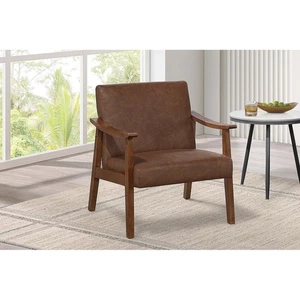 Stylish Brown Faux Leather Upholstered 1pc Accent Chair Seat Cushion Wooden - Picture 1 of 11