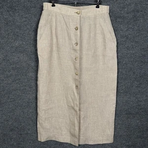 Liz Claiborne Damen Gr. 14 Leinen Midi Bleistiftrock hellbraun Knopfleiste Seitentasche - Bild 1 von 7
