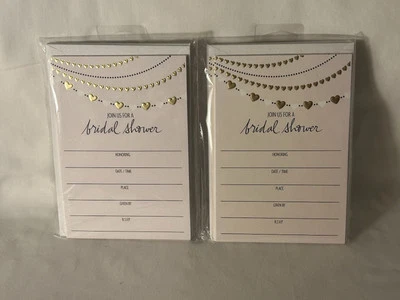 Lot 2 Hallmark Bridal Shower Invite Packs - 20 Cards & Envelopes - Gold Hearts - Image 1 of 4