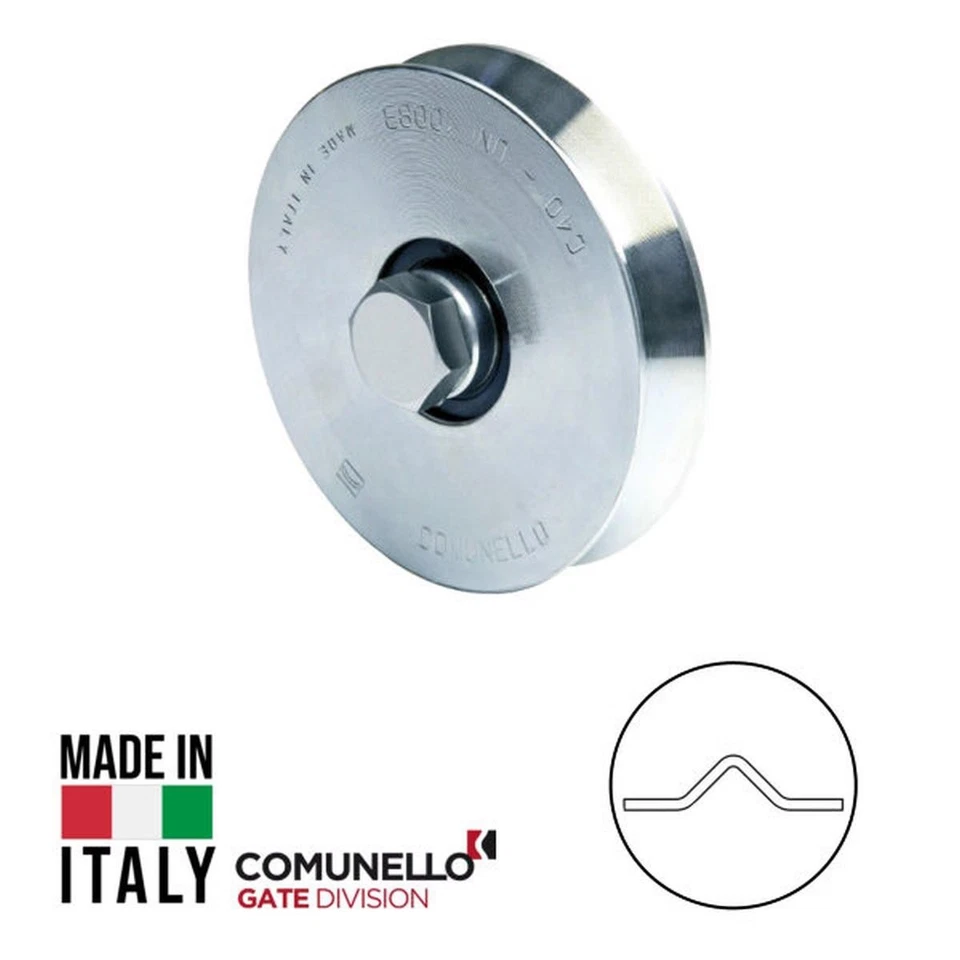 RUOTA PER CANCELLO SCORREVOLE GOLA V ZINCATA 1 CUSCINETTO CON BULLONE  - Immagine 1 di 3