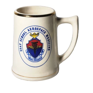 Vintage USAF School Aerospace Medicine Coffee Cup Stein Mug Gold Trim White USA - Picture 1 of 12