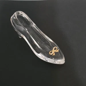 Disney Arribas Cinderella Shoe Figurine Crystal Glass Golden Bow Rhinestones - Picture 1 of 9