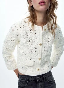 Zara Crochet Knit Sweater Cardigan 1957-018 Size Large L - Picture 1 of 8