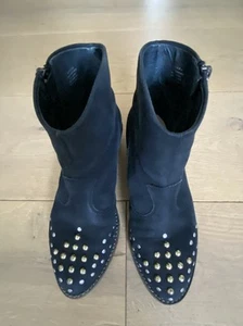 Savara Black Suede/ Leather Studded Ankle Boots Zip On Side Size 37 - 6.5 - Picture 1 of 11