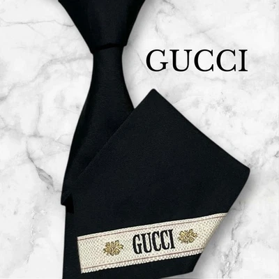 GUCCI Corbata de Abeja Negra Patrón GG Sólida Clásica Accesorio para Hombre Foto 1 de 3