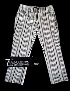 7th Avenue Pants Women’s 2 White Black Striped Cropped Dress Pants - Picture 1 of 8