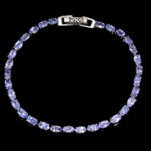 925 Sterling Silver Bracelet Oval Tanzanite 5x3mm Natural Gemstone Jewelry 7.5in - Picture 1 of 14