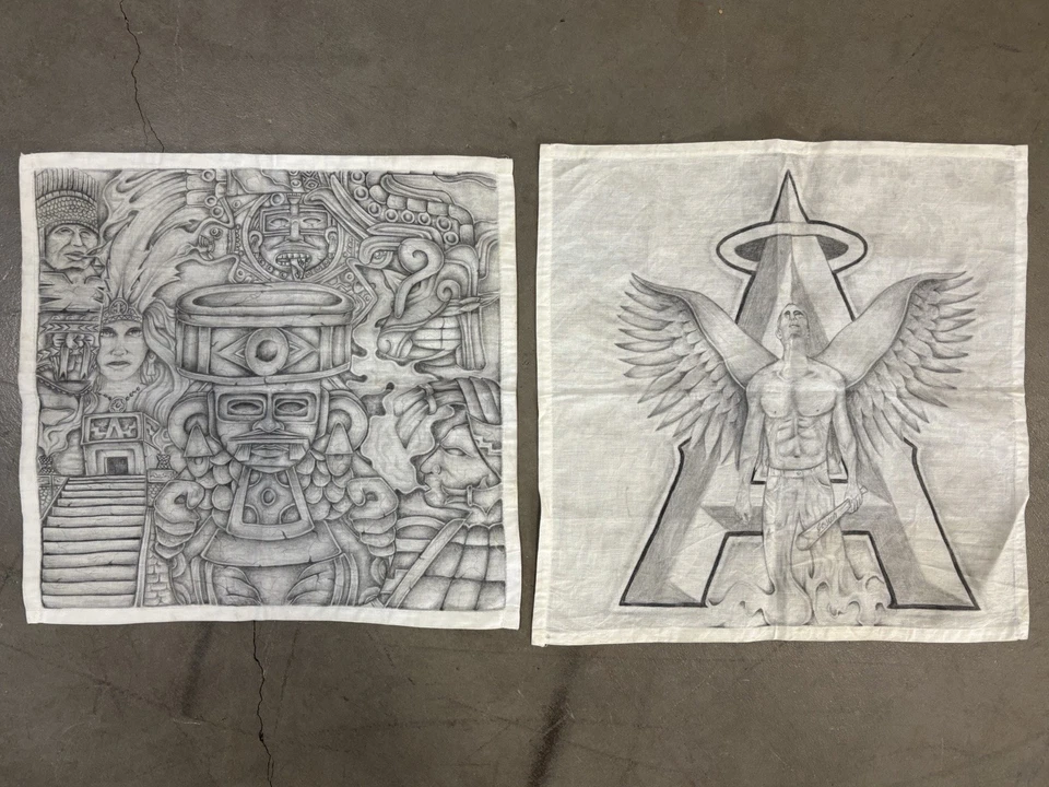 🔥 原版复古 1990 年代 O.C. CHICANO 墨西哥监狱艺术大手帕绘画 — 第 1/4 张图片