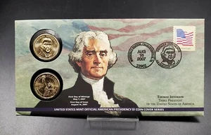 Dólar presidencial 2007 Thomas Jefferson P&D conjunto de 2 monedas primer día OGP - Imagen 1 de 3