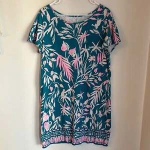 Lilly Pulitzer Marah Shift Dress Floral Teal Pink short sleeve Pima cotton XL - Picture 1 of 16