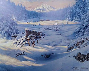 LARRY DYKE, Psalms 147:16, Buffalo on Snowy Mountain Meadow, S/N Print - Picture 1 of 1
