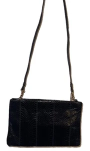 VTG 80s Snakeskin Cross Body Bag Black Purse Clutch Shiny Evening Retro Reptile - Picture 1 of 6