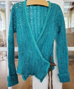 Oilily Girls Knit Mohair Wool Cardigan Sweater Turquoise 10 12Y (04065B) - Picture 1 of 10