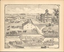 1876 James Gaines Edgar Ill & more farm residences map antique ~ 17.6" x 14.3"