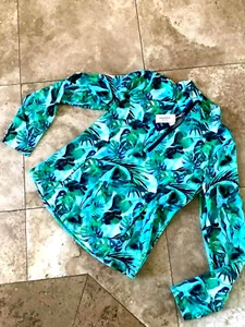 NWT LRG TOMMY BAHAMA RASHGUARD ZIP TOP UPF 50 RET$138.00 BAHAMA LEAF TEAL, NAV, - Picture 1 of 9