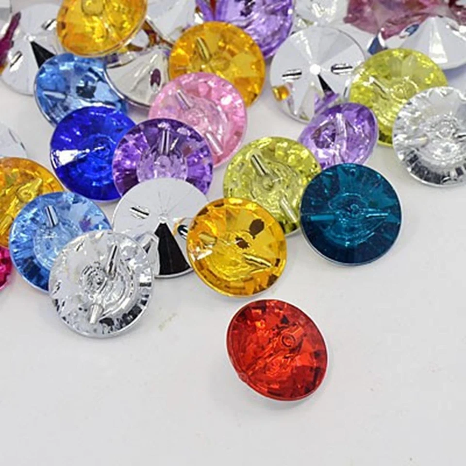 25 to 200 Round Acrylic 15mm Diamond Rhinestone Faux Sewing Crafts Bling Buttons - Image 1 of 1