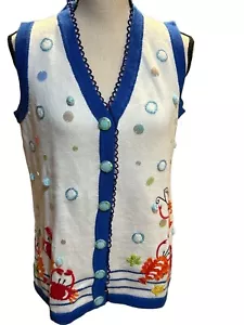 Quacker Factory Knit Vest Crab Lobster Ocean Nautical Beach Summer Fun Sz S - Picture 1 of 9