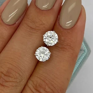 2Ct Round Cut VVS1 Diamond Beautiful Women's Stud Earrings 14K White Gold Finish - Picture 1 of 7