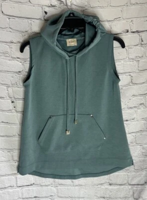 Sudadera con Capucha Tejida Elie Tahari Chaleco Canguro Bolsillo Tíber Verde Talla Pequeña Foto 1 de 4