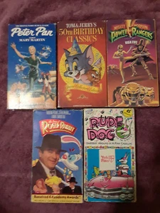 Vtg. Popular VHS Cartoons(5)Peter Pan Roger Rabbit Tom&Jerry Rude Dog Pwr Ranger - Picture 1 of 2