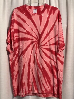 Tie Dye Unisex Red & Pink Spiral Cyclone Cotton Port & Company HD T Shirt-NEW - Image 1 of 4