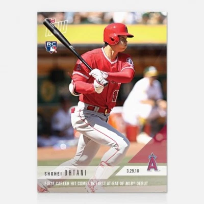 2018 TOPPS NOW #5 SHOHEI OHTANI 1ST CAREER HIT COMES IN 1ST AT-BAT IN MLB DEBUT - Image 1 of 3
