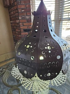 Ceiling Light Punched Tin Metal Fixture in Rustic Finish USA Mexico Custom - Picture 1 of 7