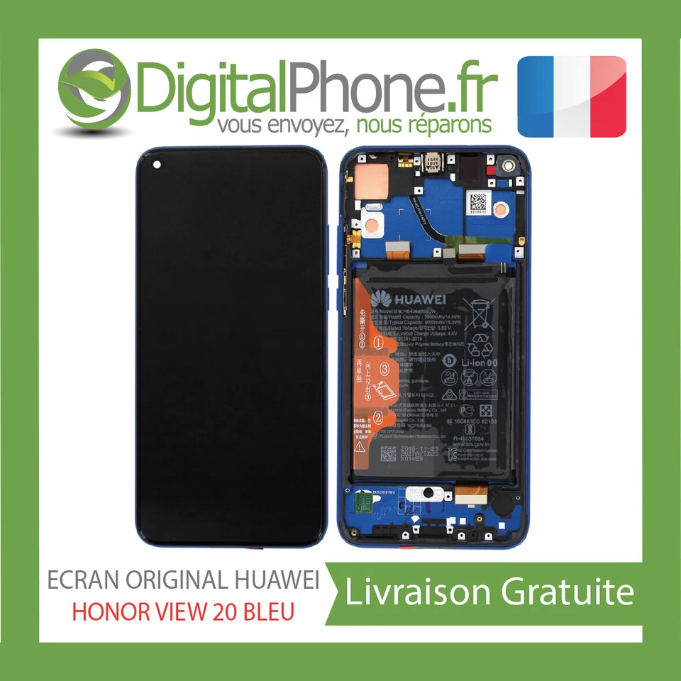ECRAN LCD ORIGINAL HUAWEI HONOR VIEW 20 (PCT-L29) BLEU (02352JKQ) --TVA-- - Photo 1/1