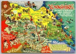 Postcard UK England Yorkshire Coast Map Art - Picture 1 of 2