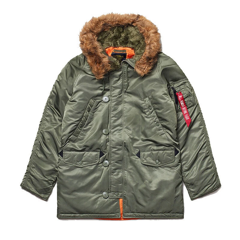 Men's Military N3-B Flight Jacket Parka Cold Weather Cotton Padded Coat Hooded - Image 1 of 4