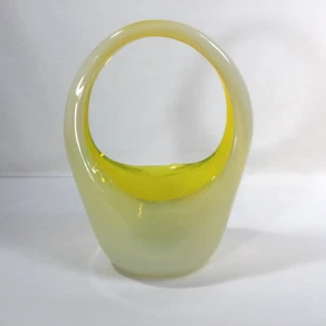 Vintage Yellow Art Glass Basket Opalescent 8.5” Tall x 6.5" Wide Iridescent - Picture 1 of 7