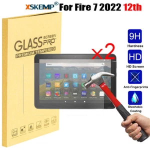 2 Pack For Amazon Fire 7 2022 12th Gen Tempered Glass Screen Protector Film - Picture 1 of 14