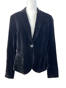 Lucky Brand Blazer Jacket Womens Large Black Luxurious Silk Blend Notch Lapel - Picture 1 of 15