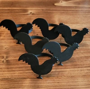Set Of 6 New Farmhouse Wrought Iron Rooster Napkin Rings, Country Kitchen - Picture 1 of 2