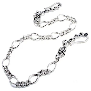Heavy Double Skull Trucker Rocker Biker Key Jean Wallet Chain (29") Silver CS117 - Picture 1 of 5