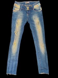 Redoe Jeans Youth Women Small Blue Embelished Crystals Ripped Distressed Size 27 - Picture 1 of 17