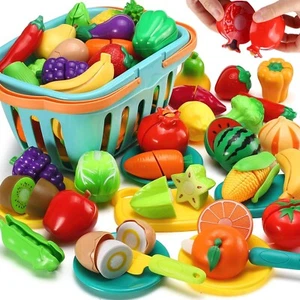 70 PCS Cutting Play Food Toy For Kids Kitchen, Pretend Fruit and Vegetables With - Picture 1 of 6
