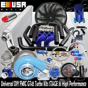 DIY Universal BLUE EMUSA GT45 Turbo Kit FMIC High Performance STAGE III - Picture 1 of 9