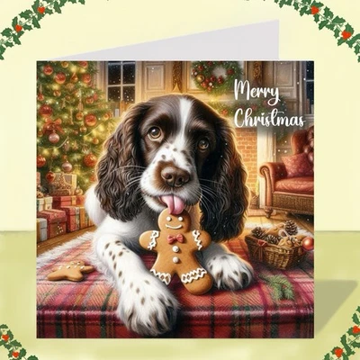 FAT CAT & LAZY DOG Springer Spaniel Dog Christmas Card