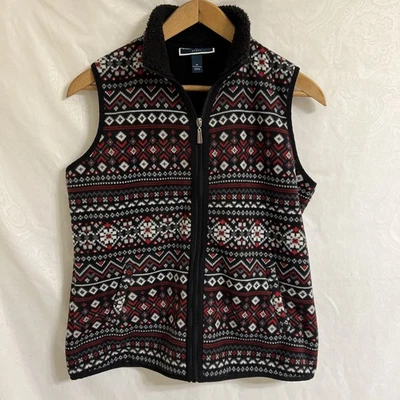 Karen Scott Sport Size Medium Geometric Full Zip Fleece Vest Pockets Polyester - Image 1 of 4