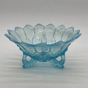 Northwood Blatt & Perlen Fußschale Bonboniere blau opalisierend Glas antik - Bild 1 von 9
