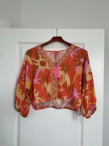 Rose +Olive Resort Festive Colors Button Done Top Size S - Picture 1 of 4