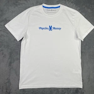 T-shirt Psycho Bunny uomo 5 media bianca logo audace spigoloso incrociato blu Spellout - Foto 1 di 10