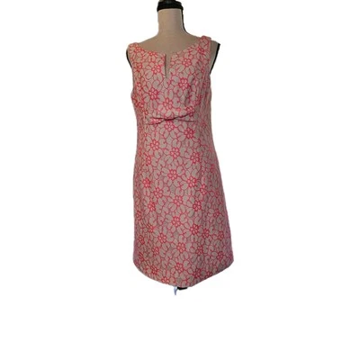 Lilly Pulitzer Daena 连衣裙花卉嘉年华粉色蕾丝刺绣直筒连衣裙 10 码 — 第 1/4 张图片