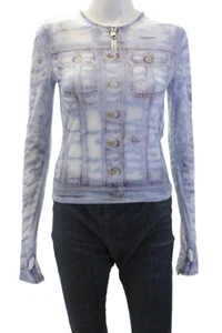 Diesel Womens Denim Print T-Clauzi H2 Long Sleeve Blouse Top Blue Size M - Picture 1 of 6