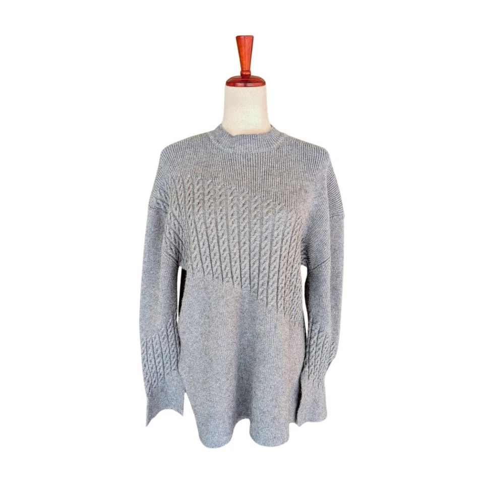 Alexander McQueen McQ Gray Wool Blend Cable Knit High Neck Sweater Size Medium - Image 1 of 4