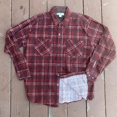 Vintage Cotton Printed Flannel Shirt Maroon Plaid Haband Large - Image 1 of 4